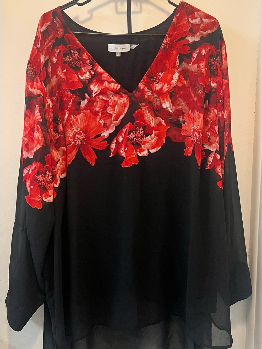 Calvin Klein Black Tunic with Red Floral Yoke